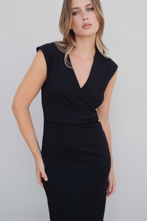 VESTIDO MIDI PUNTO APLIQUE DORADO