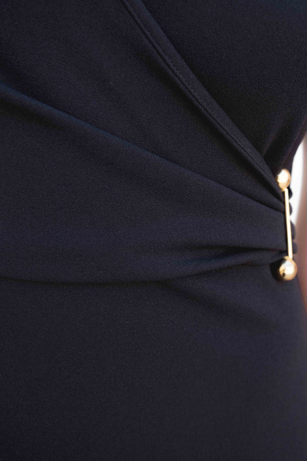 VESTIDO MIDI PUNTO APLIQUE DORADO