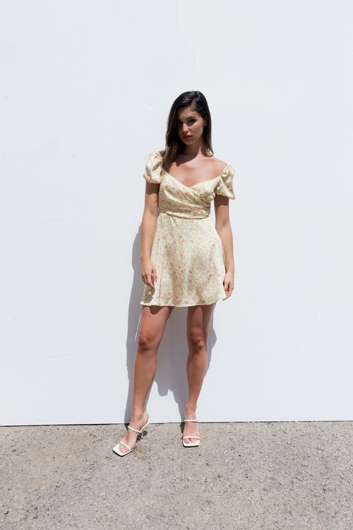 VESTIDO CRUZADO FLORES AMARILLA