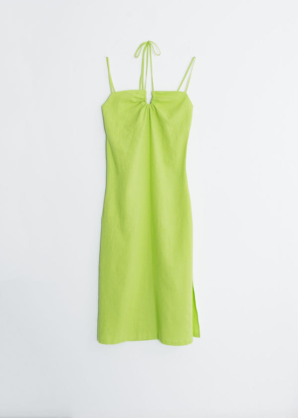 VESTIDO MIDI CON LINO