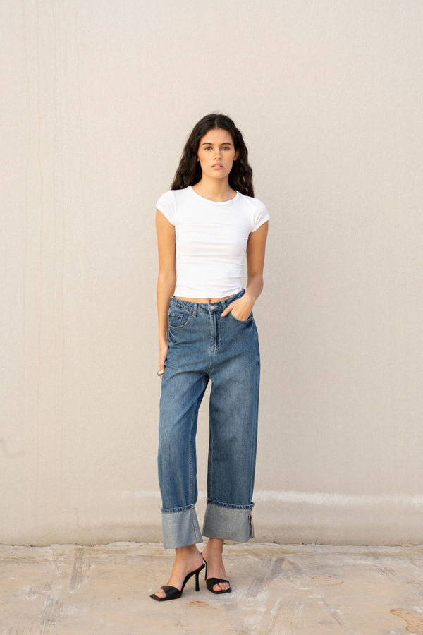 JEANS LARGE AVEC REVERS