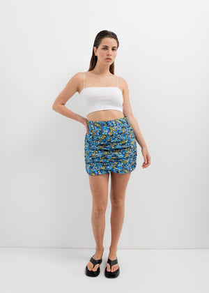 FALDA-MINI FRUNCES FLORES AZULES