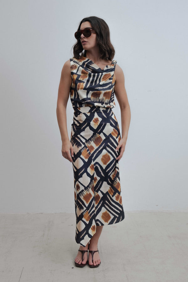 FALDA MIDI ESTAMPADA