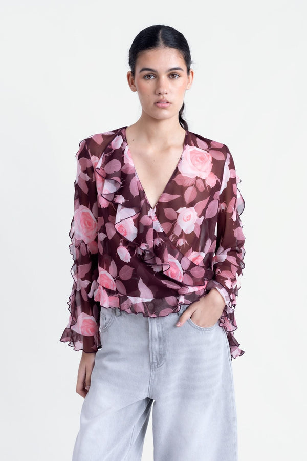 BLUSA VOLANTES ESTAMPADA
