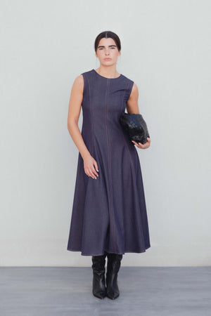 VESTIDO MIDI EFECTO DENIM